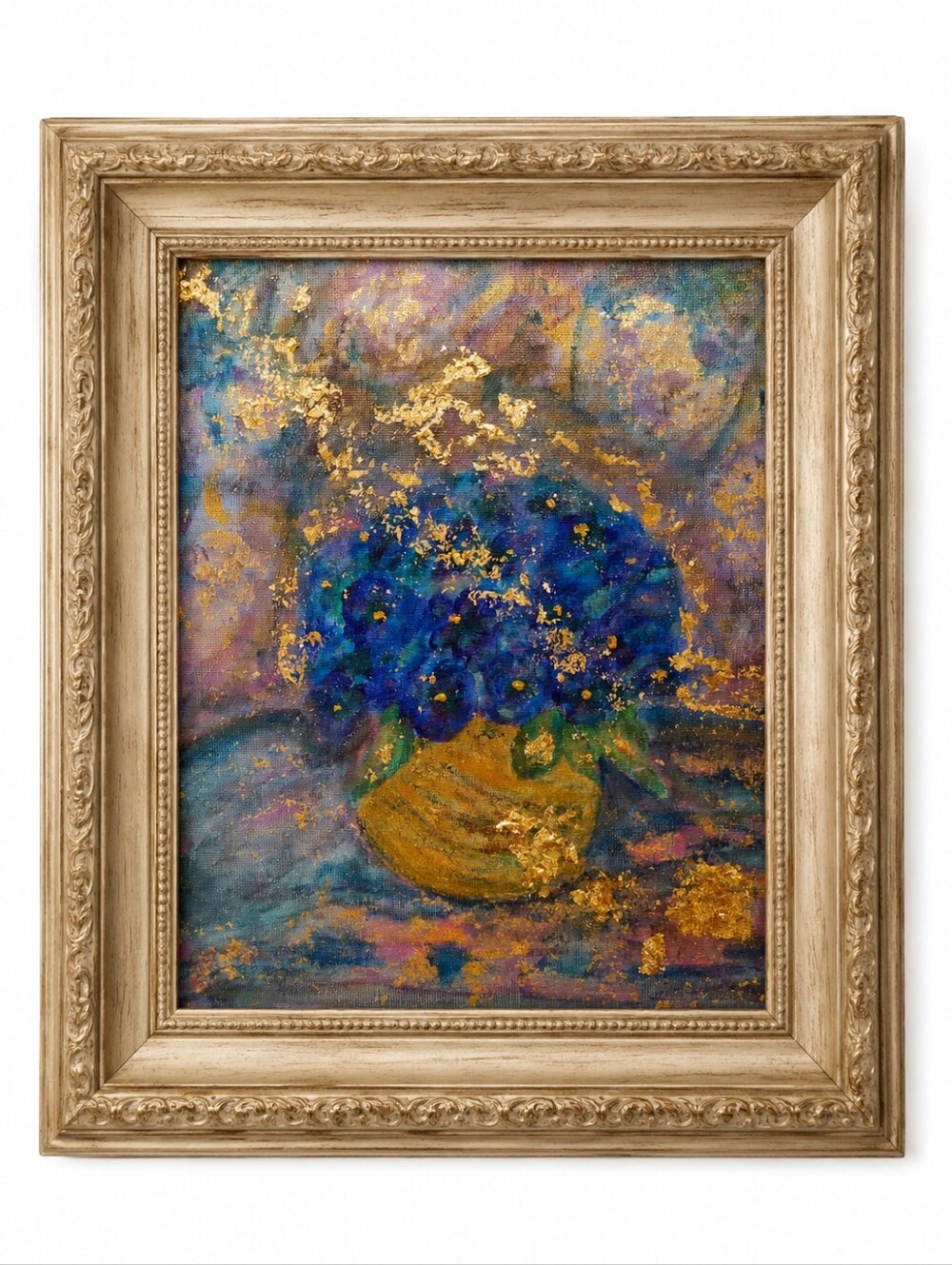 Whispers Of Violet Moody Floral Painting Acrylic/Gold Leaf 8×10" Original